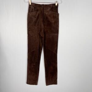 Lord & Taylor Womens 4P Petite Brown Suede Leather High Rise Straight Leg Pants